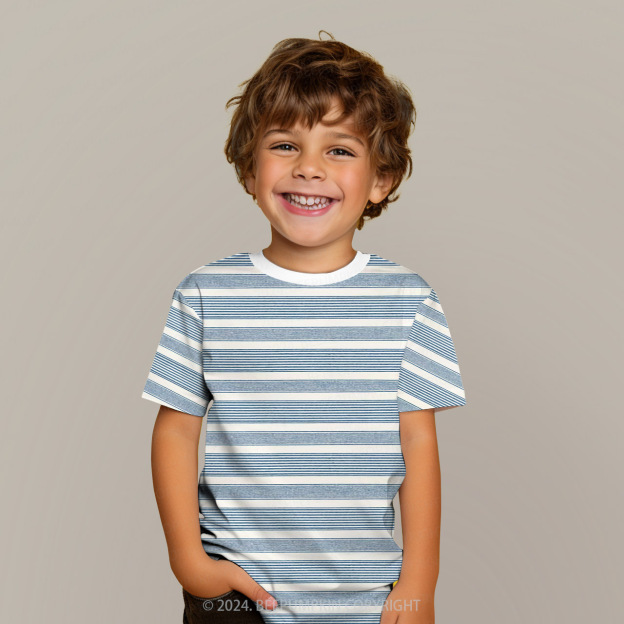 Blue And White Straight Lines All Over Print Kids Tees