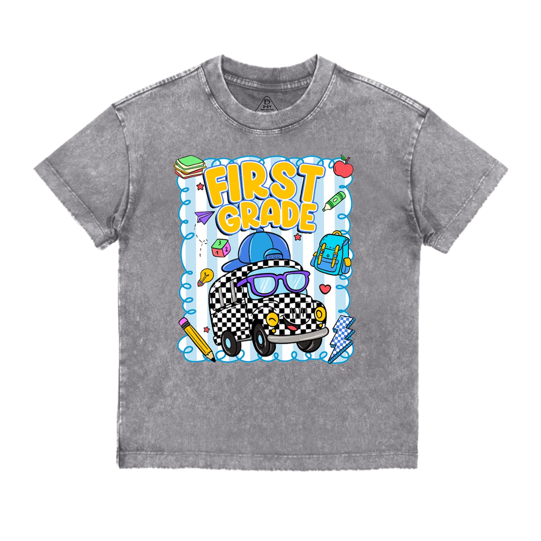 Personalized Toot Toot School Bus Toddler&Kids Washed Tees