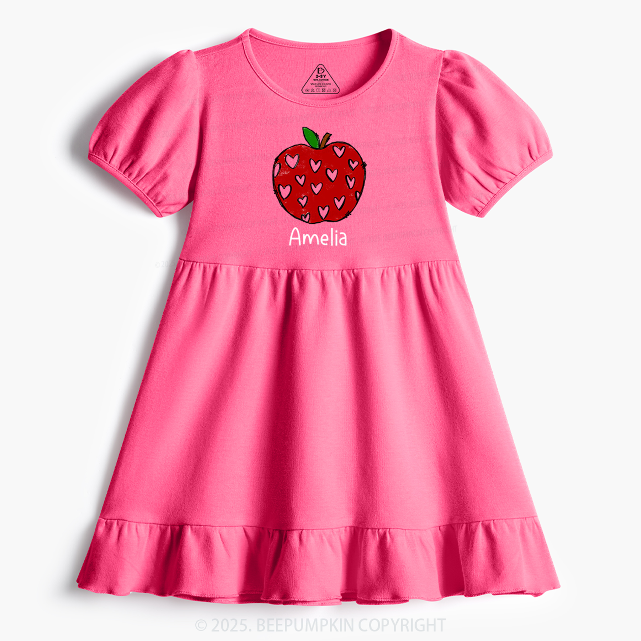 Personalized Red Apple With Hearts Toddler&Kid's Ruffle Dress Beepumpkin 