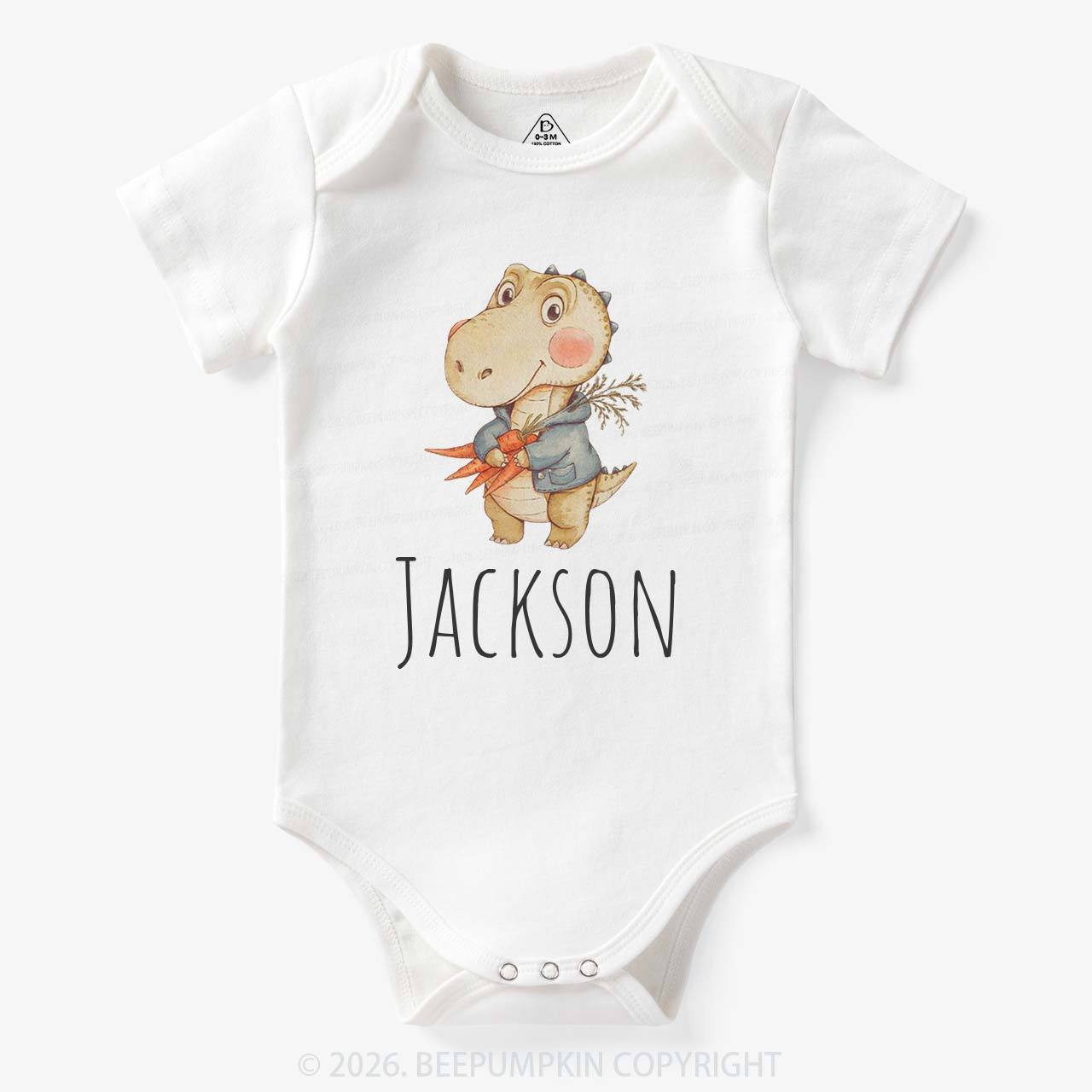 Personalized Watercolor Dino Friend Baby Bodysuit
