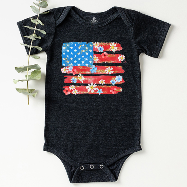 Flower American Flag Bodysuit Beepumpkin