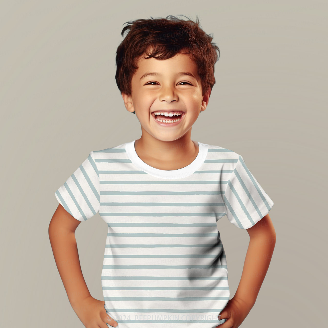 Light Green Straight Stripes All Over Print Kids Tees