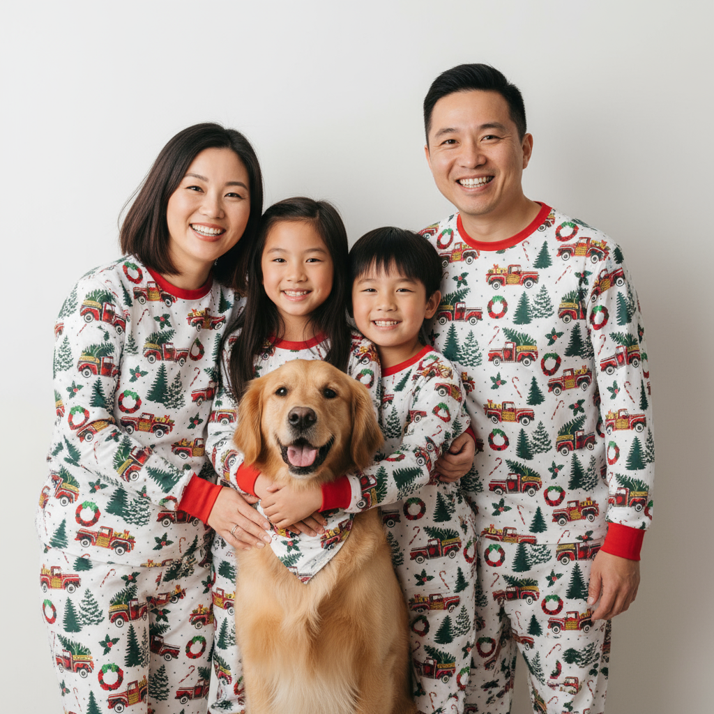 Holiday Truck & Tree All-Over Print Family Matching Pajama Sets