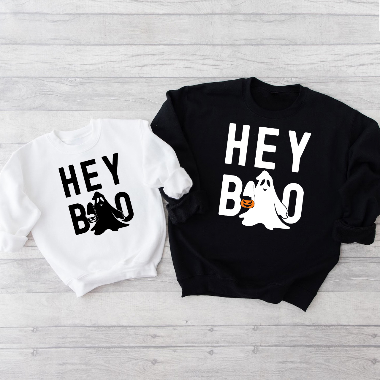 Halloween Hey Boo Carrying A Pumpkin Matching Family Sweatshirts
