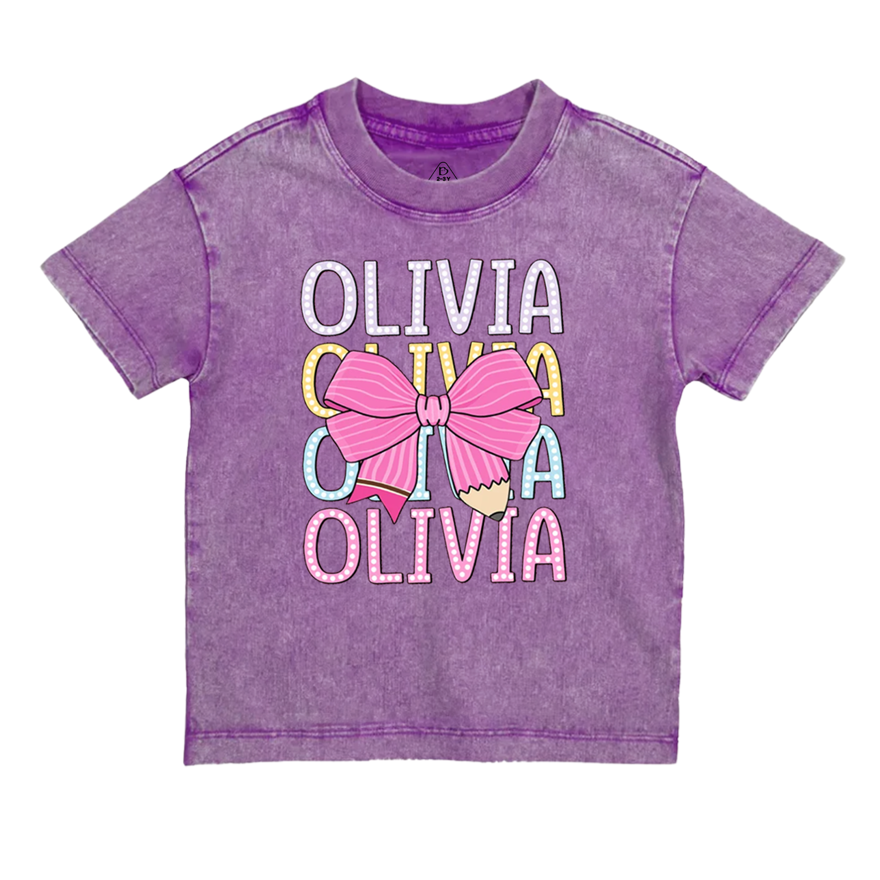 Personalized  Pink Bow Toddler&Kids Washed Tees