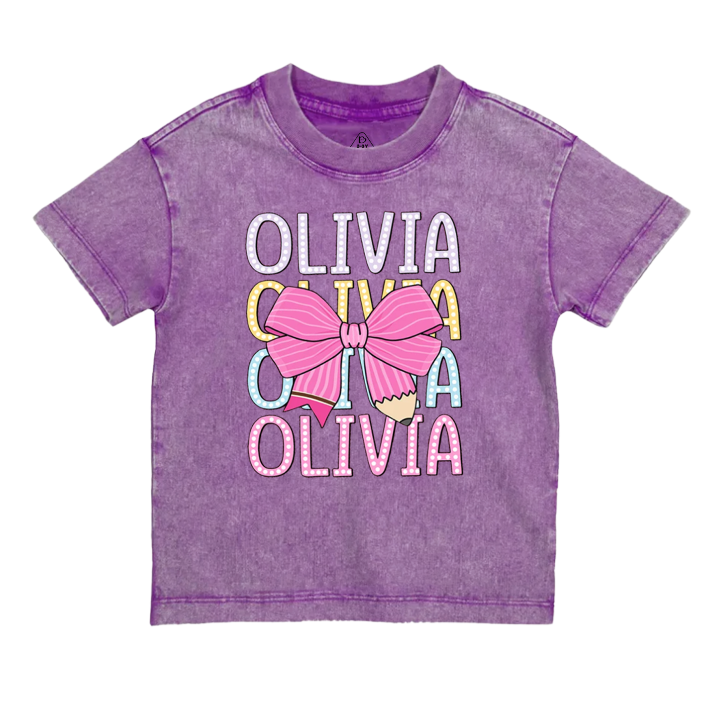 Personalized  Pink Bow Toddler&Kids Washed Tees