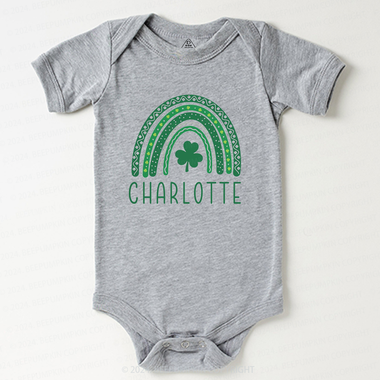 Personalized Name Rainbow Shamrock Baby Bodysuit Beepumpkin