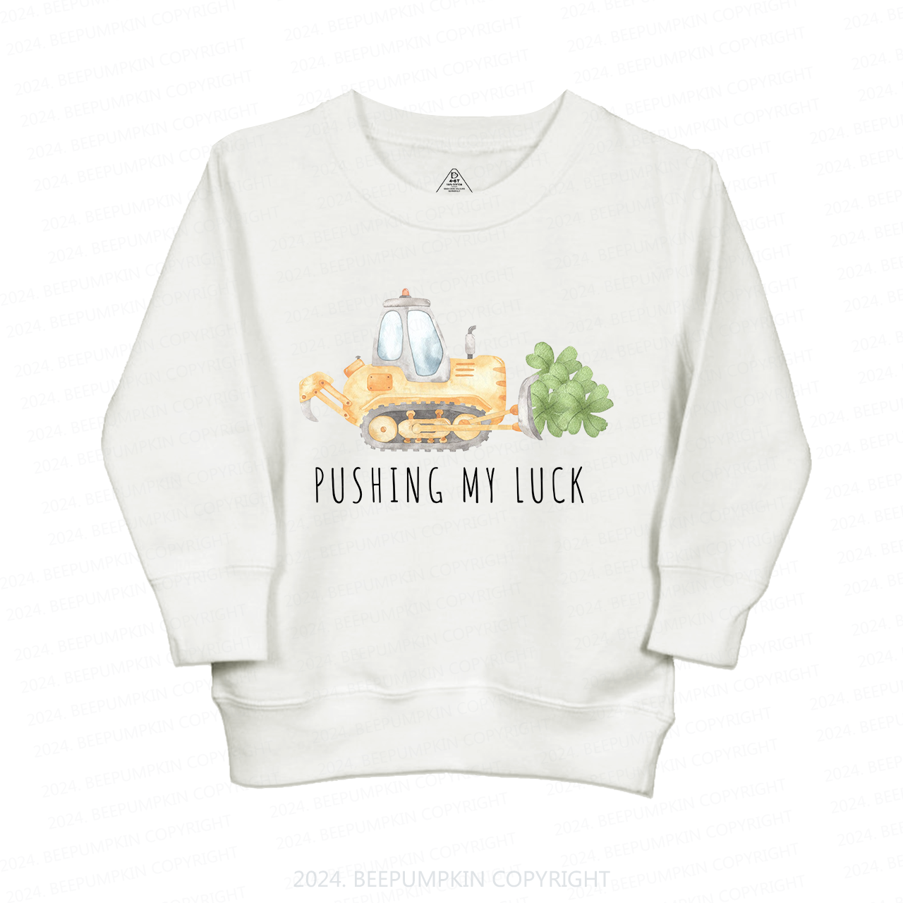 Watercolor Pushing My Luck Construction St.Patricks Day Kids Sweatshirt