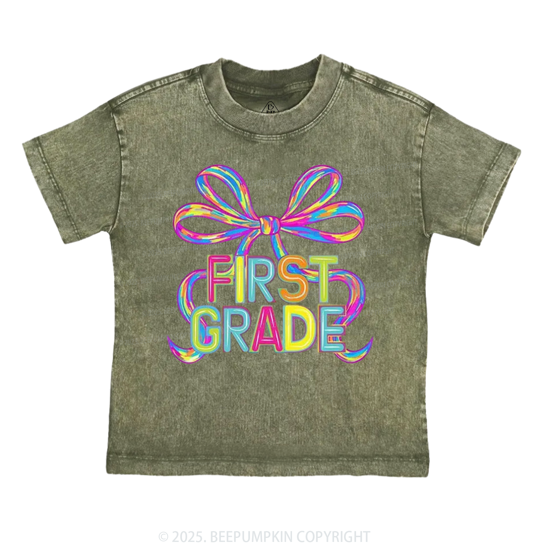 Personalized Rainbow Ribbons Grade Toddler&Kids Washed Tees
