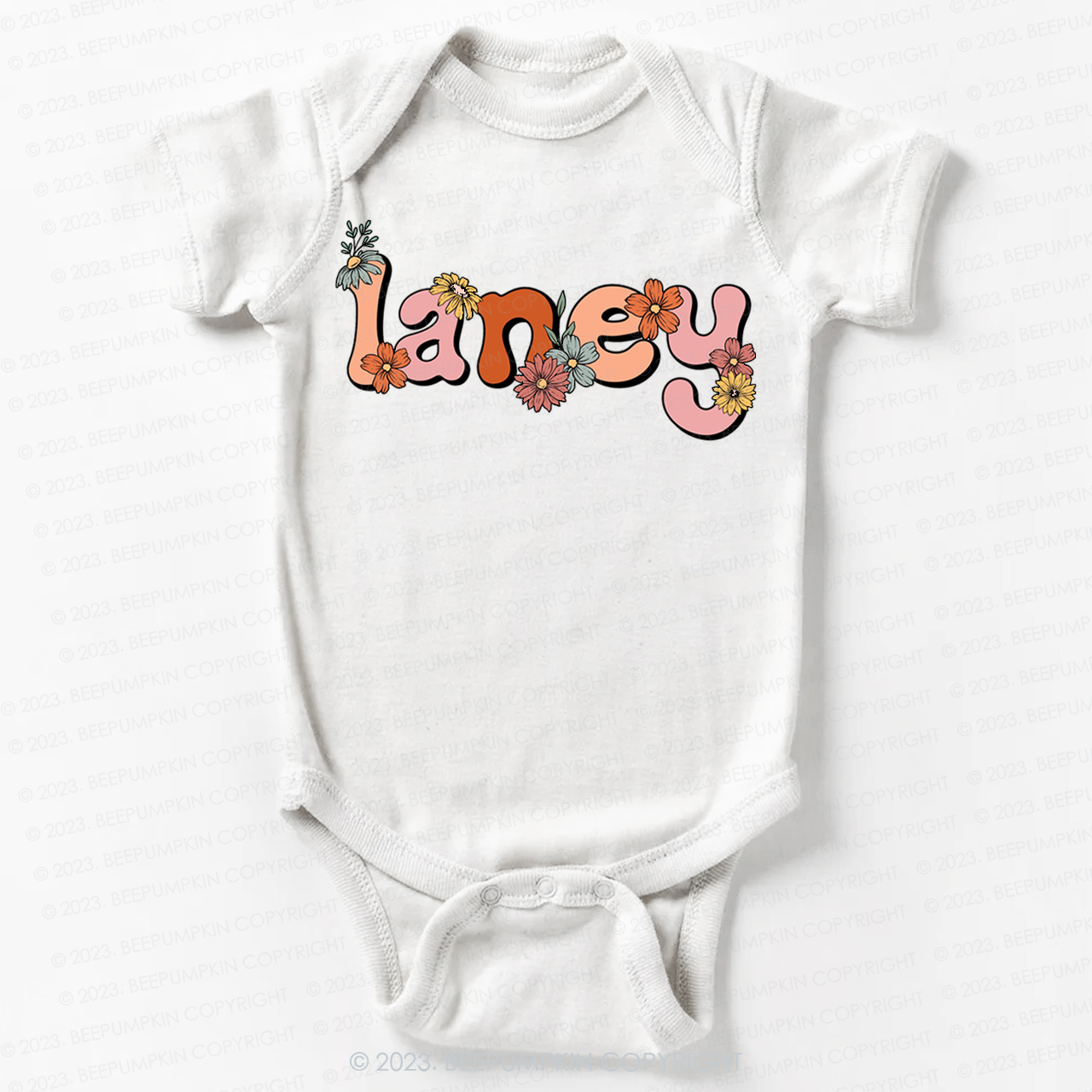 Custom Name Flower Word Art Bodysuit For Baby