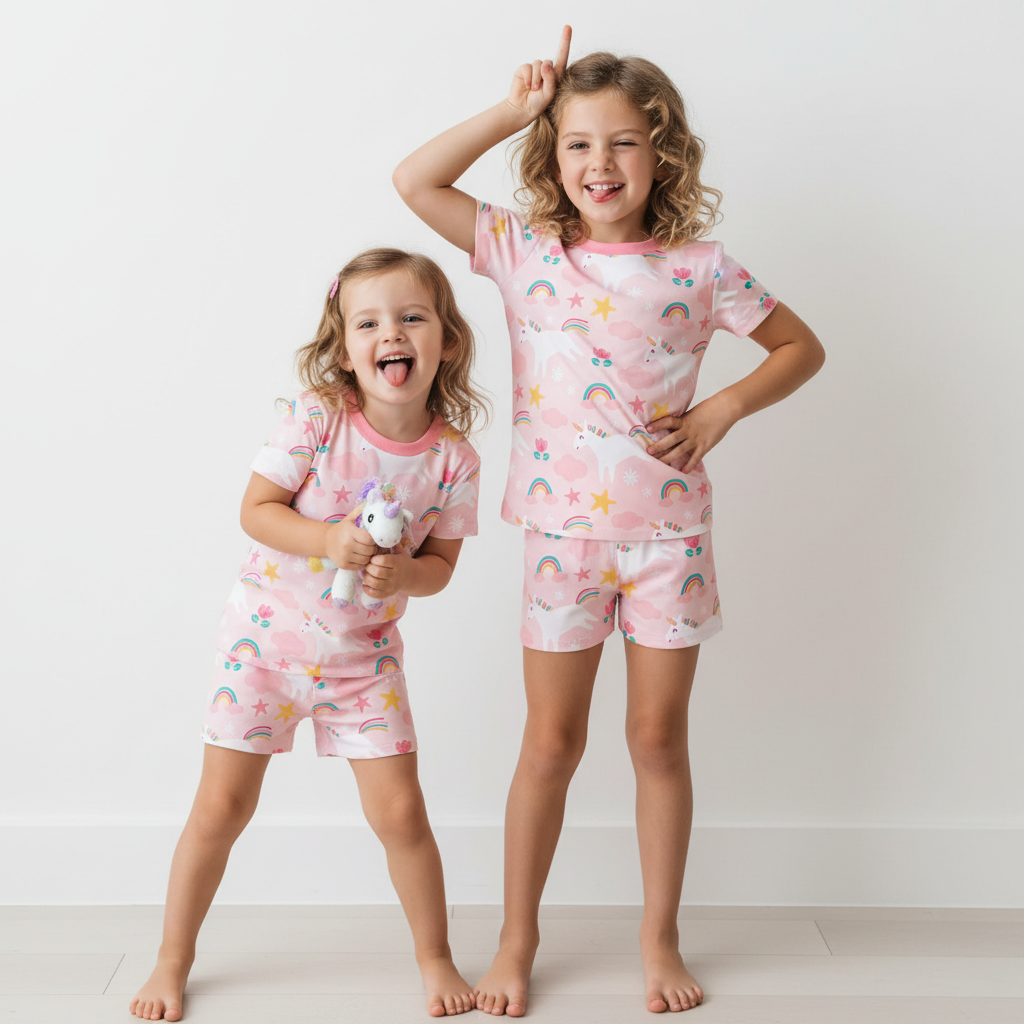 Moonlight Unicorn Two-Piece Pajama Short Sets For Toddler&Kids