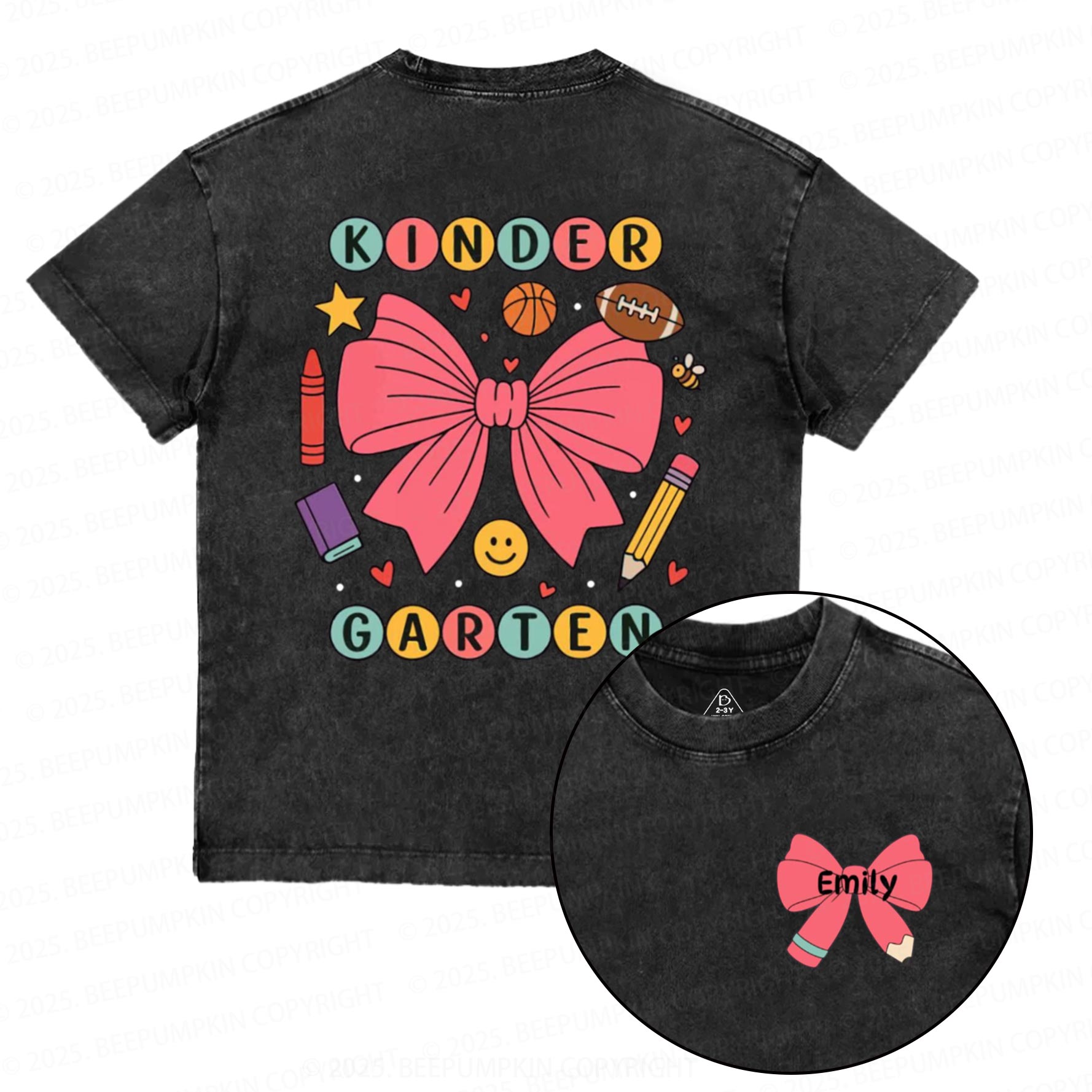 Personalized Coquette Kindergarten Toddler&Kids Washed Tees