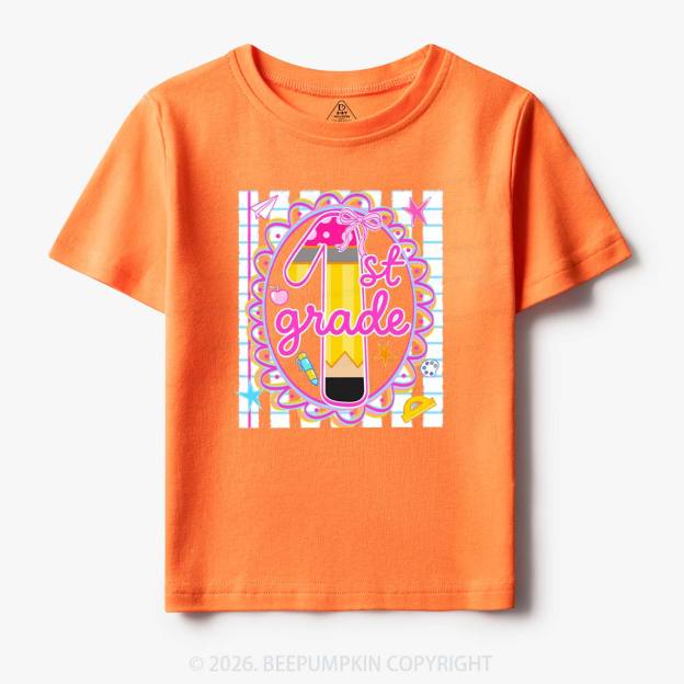 Personalized Pink Gingham Stripes Back To School Toddler&Kid's Tees