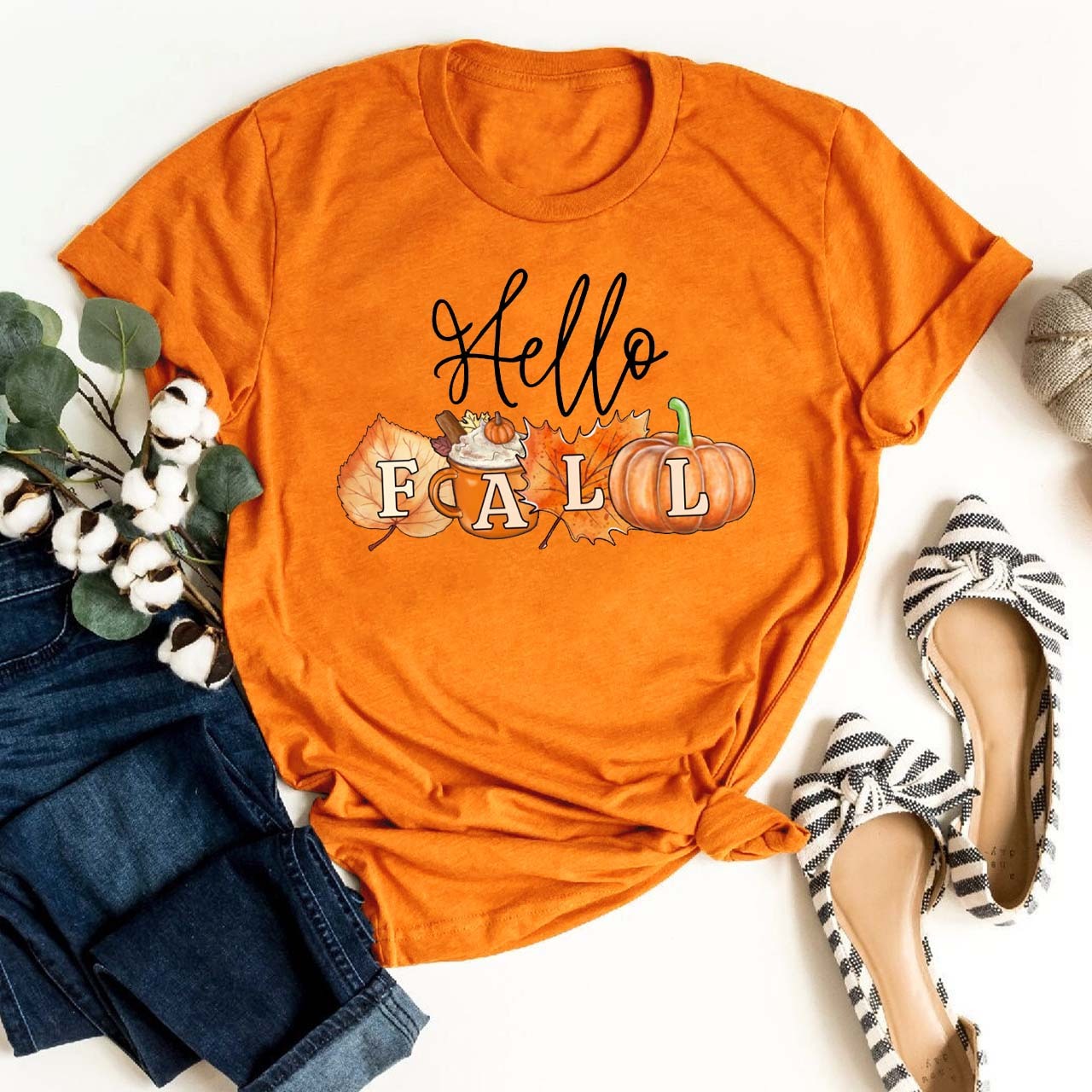 Hello Fall Pumpkin Shirts For Her