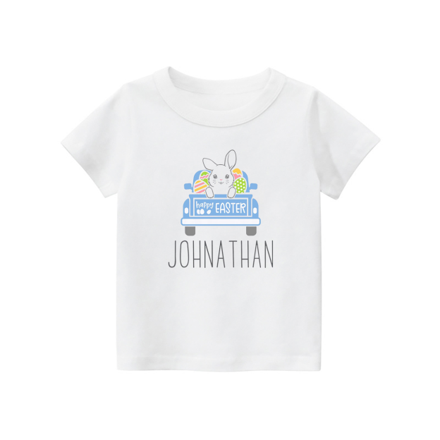 Personalized Easter Cute Bunny Truck Kids Shirt