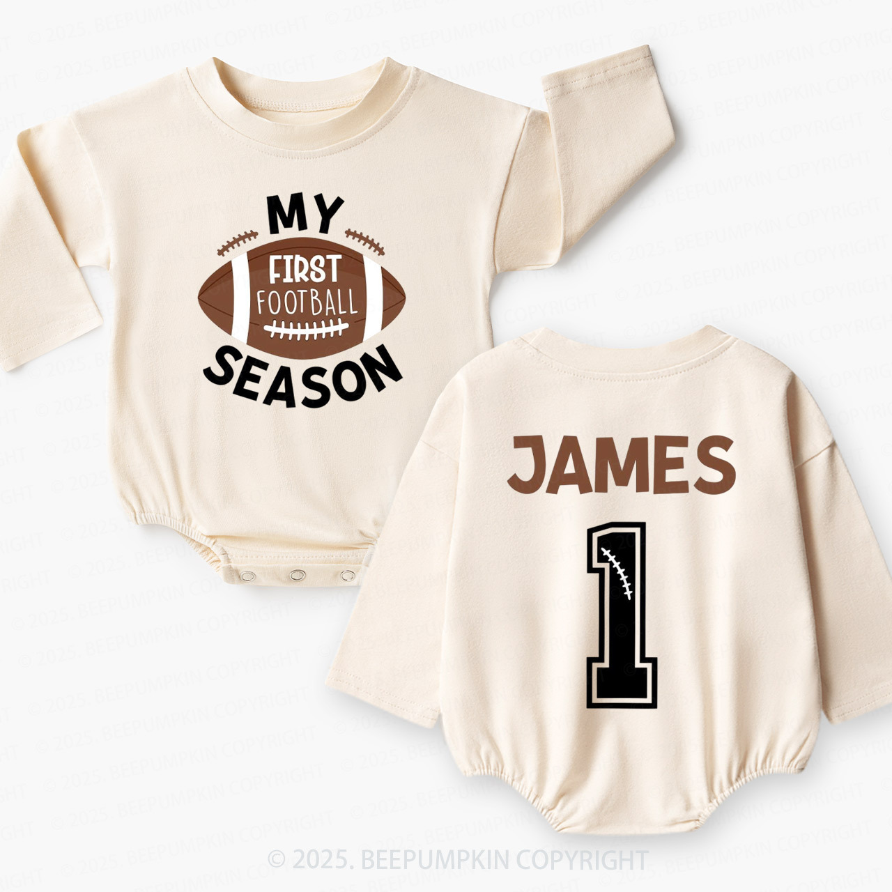 Personalized My First Football Season Baby Bubble Romper Beepumpkin