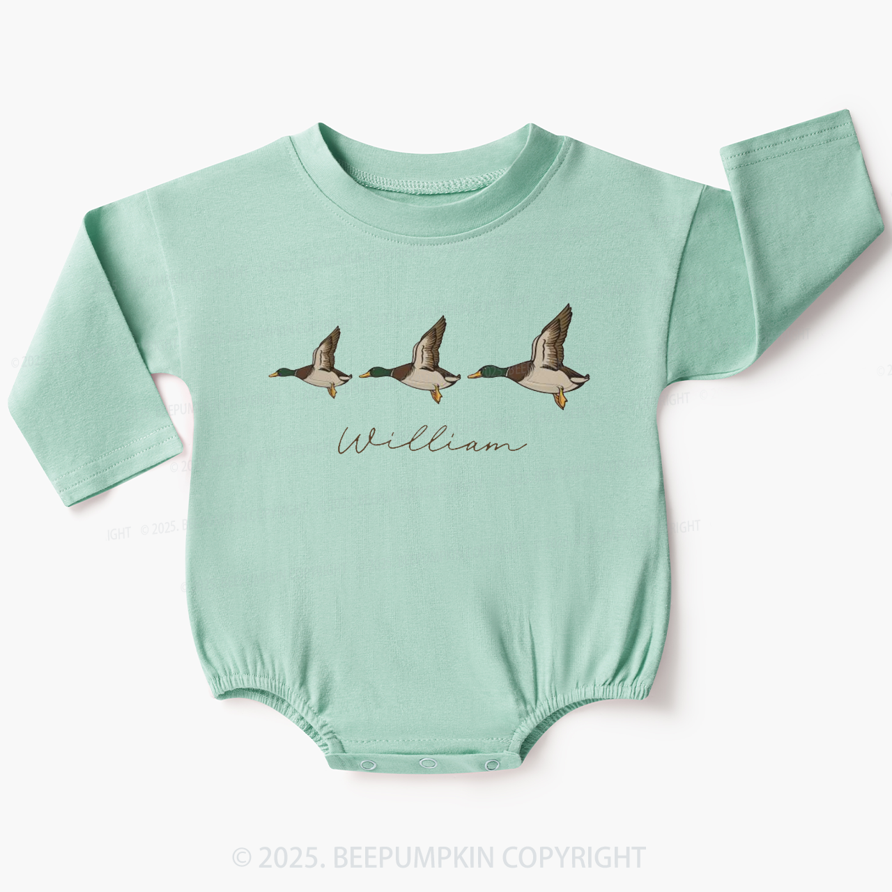 Personalized Name Mallard Duck Baby Bubble Romper Beepumpkin