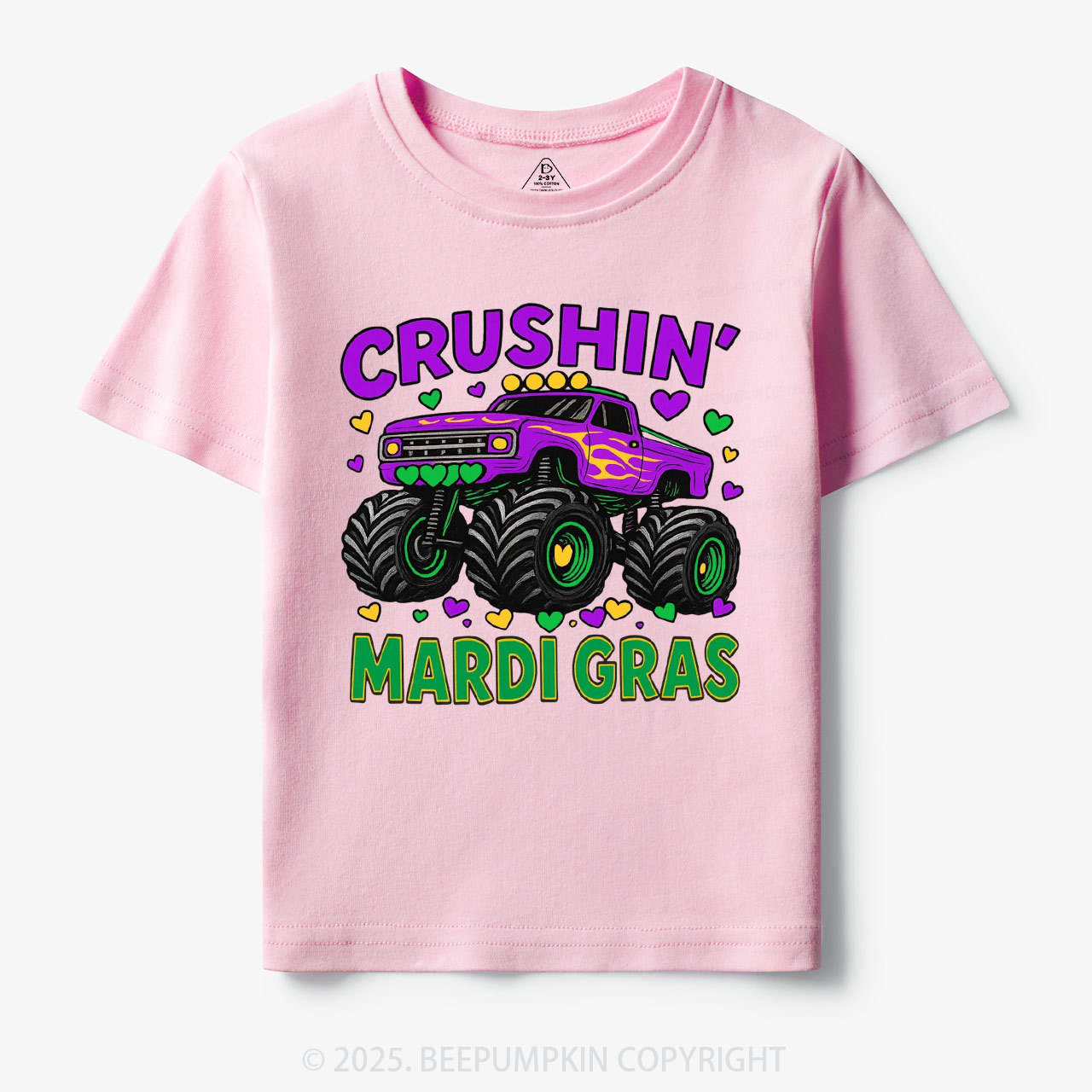 Crushin' Mardi Gras Monster Truck Toddler&Kid's Tees Beepumpkin