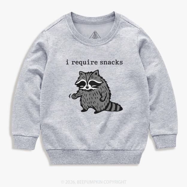 I Require Snacks Raccoon Kid's Sweatshirt