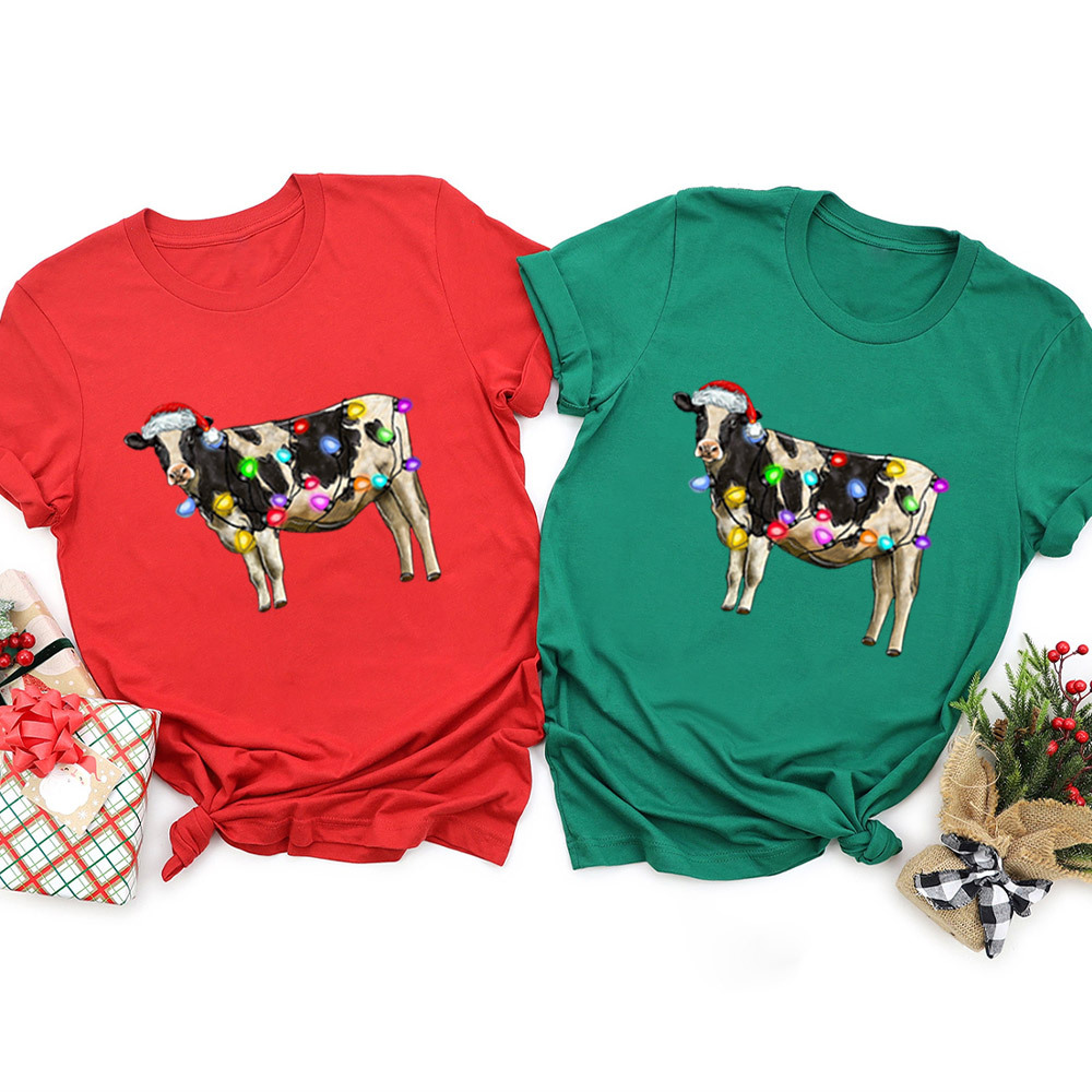 Christmas Light&Cow Family Matching Shirt