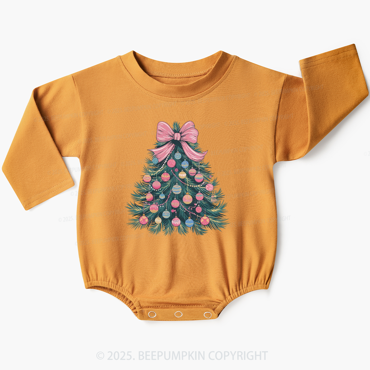 Christmas Tree Bow Baby Bubble Romper Beepumpkin