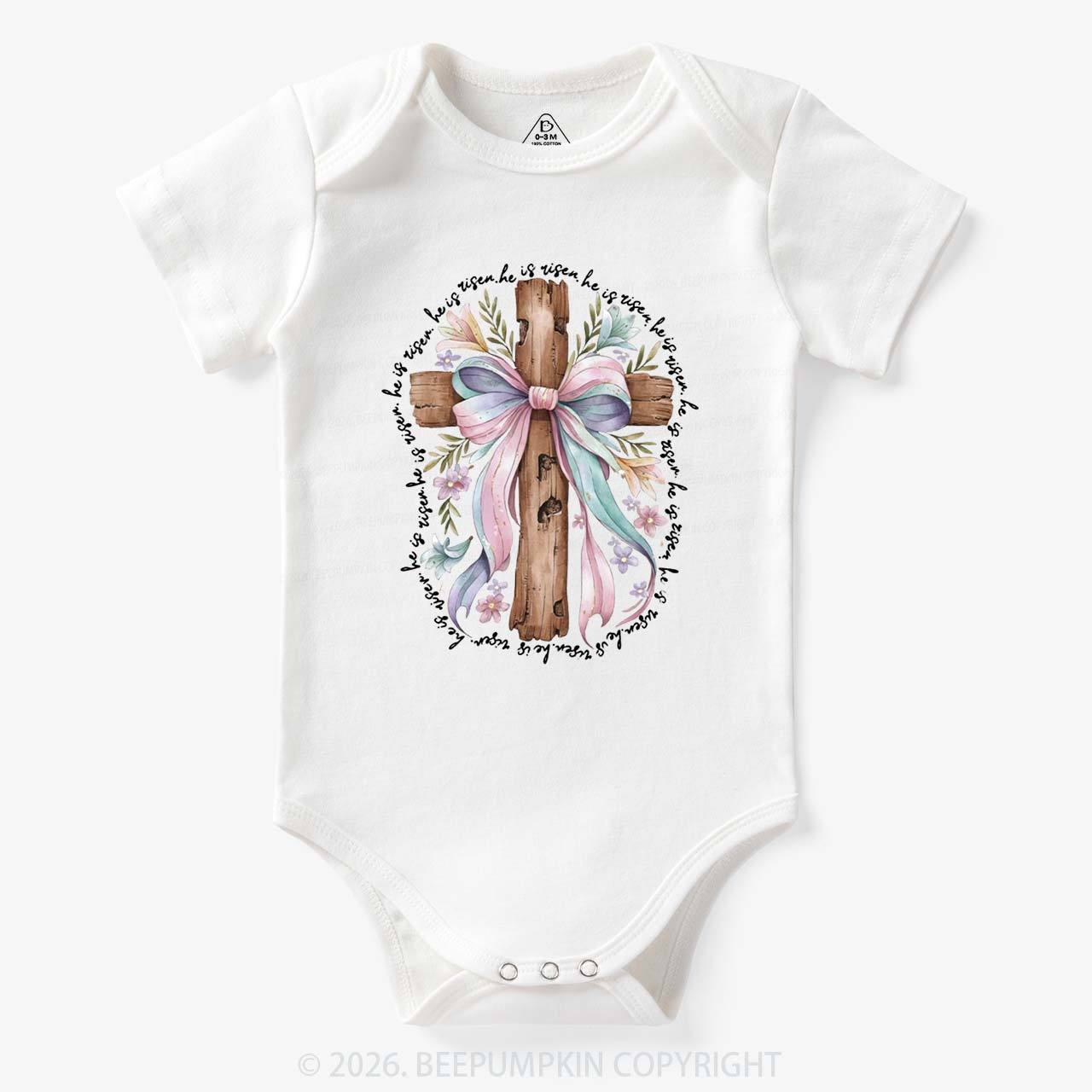 He Is Risen Soft Pastel Cross Baby Bodysuit