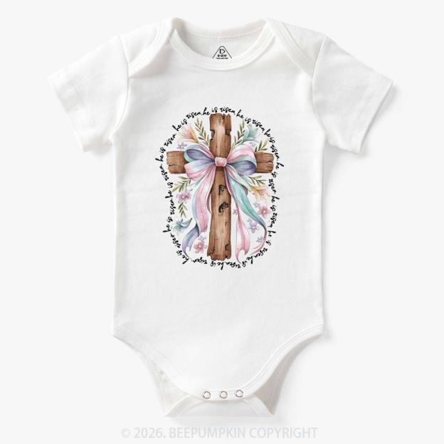 He Is Risen Soft Pastel Cross Baby Bodysuit