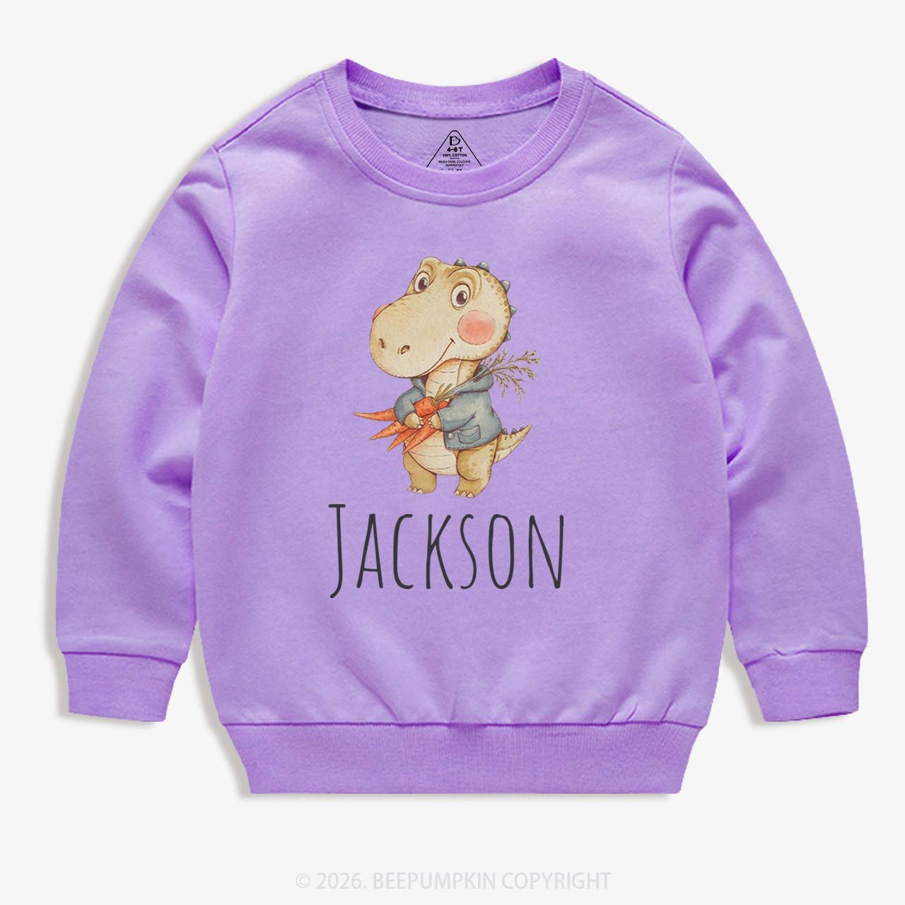 Personalized Watercolor Dino Friend Kid's Sweatshirt