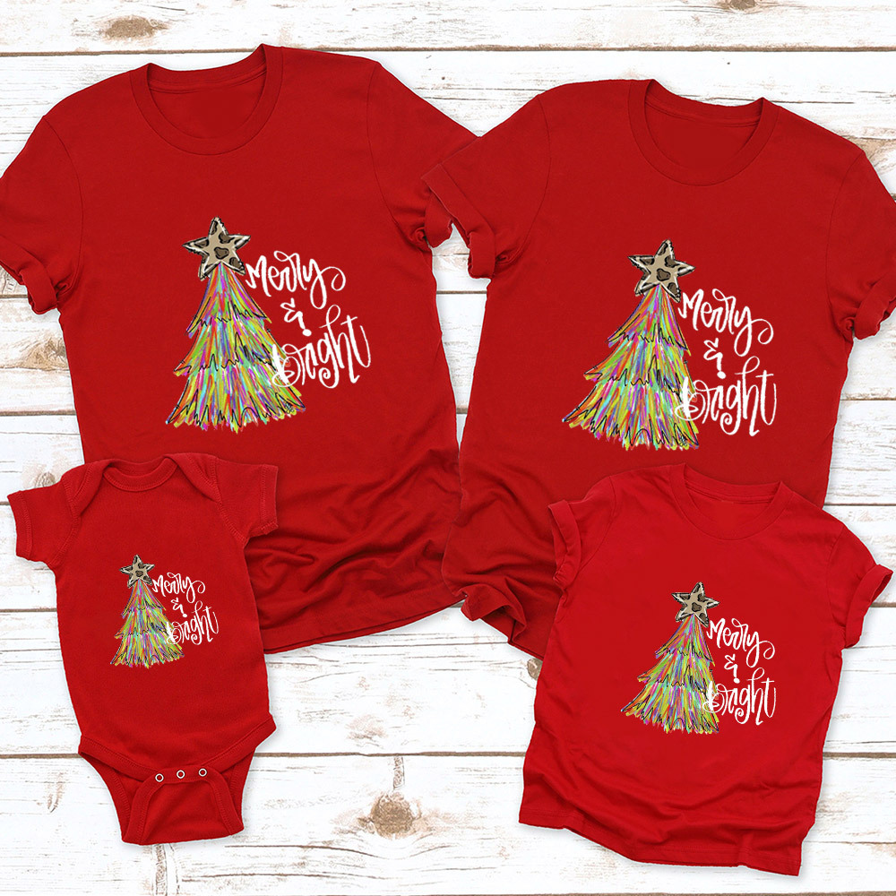 Merry & Bright Christmas Tree Family Matching Shirt