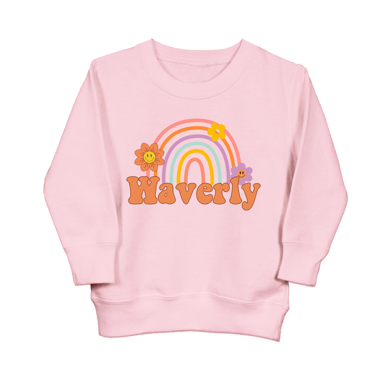 Personalized Rainbow Daisy Happy Face Toddler Sweatshirt
