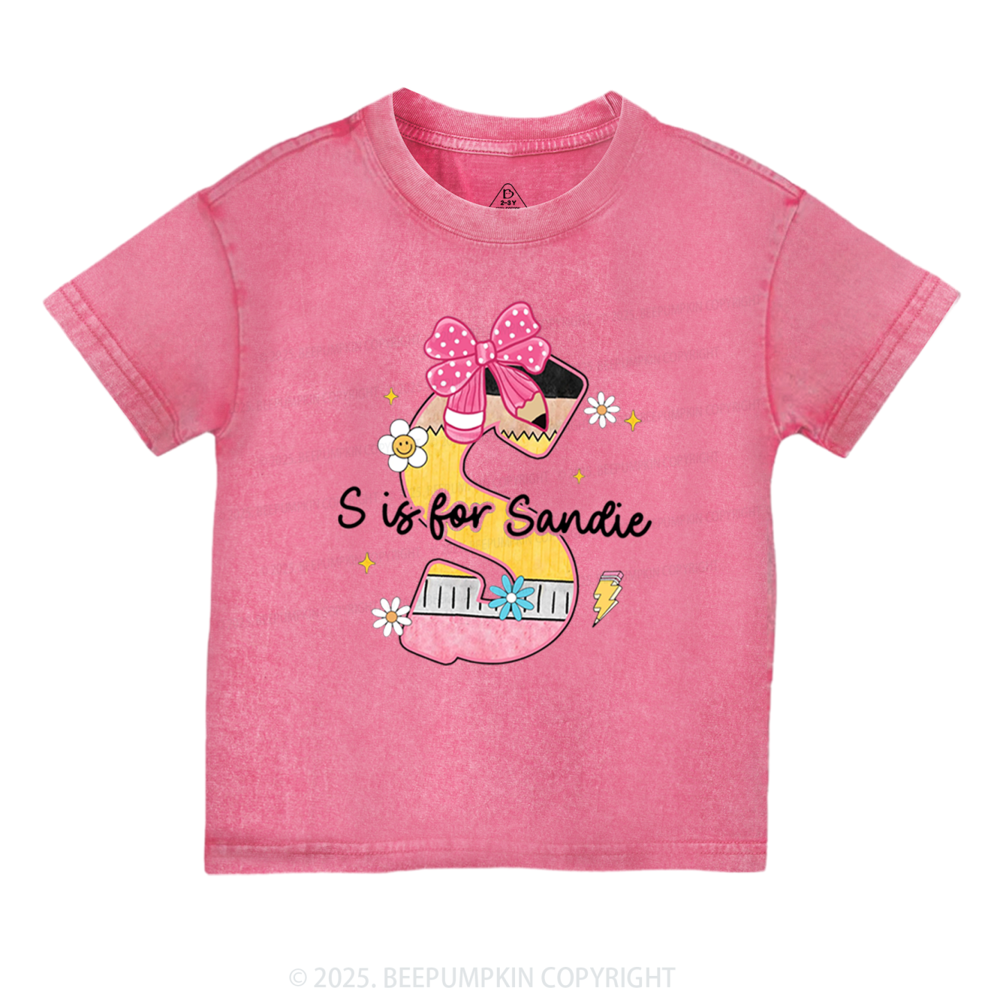 Personalized Pencil Bow Name Toddler&Kids Washed Tees