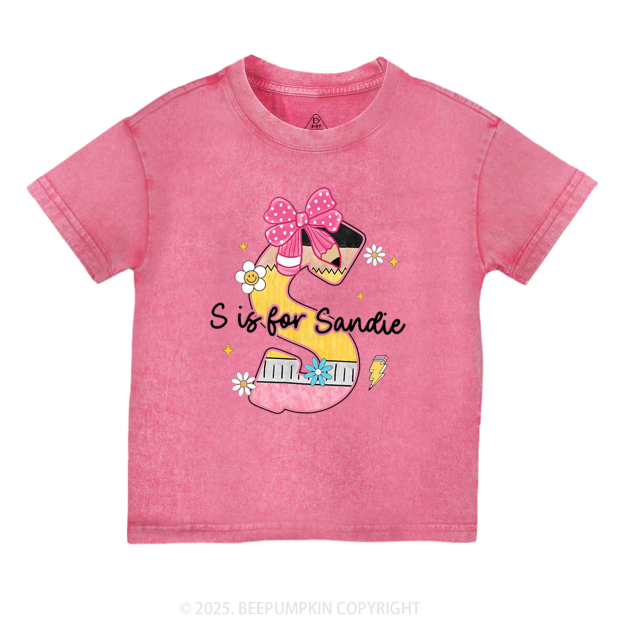 Personalized Pencil Bow Name Toddler&Kids Washed Tees