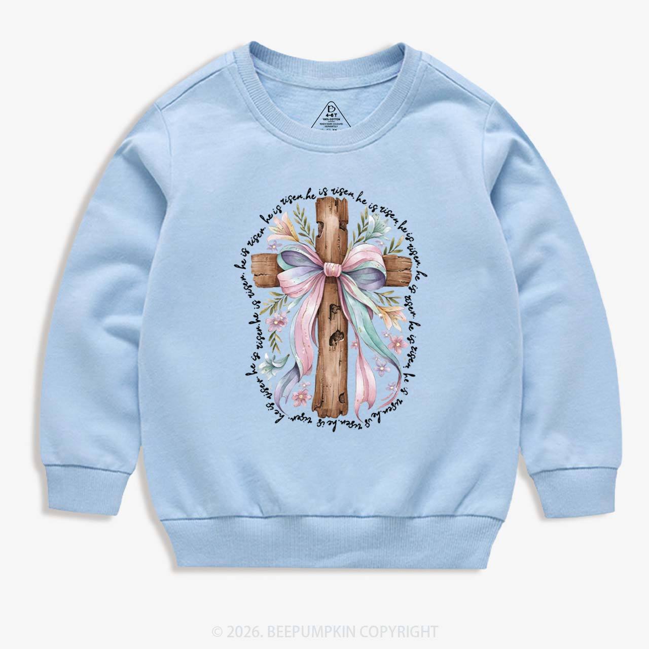 He Is Risen Soft Pastel Cross Kid's Sweatshirt