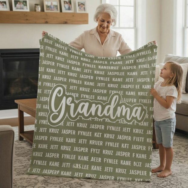 Personalized Grandma And Family Name Fleece Blanket