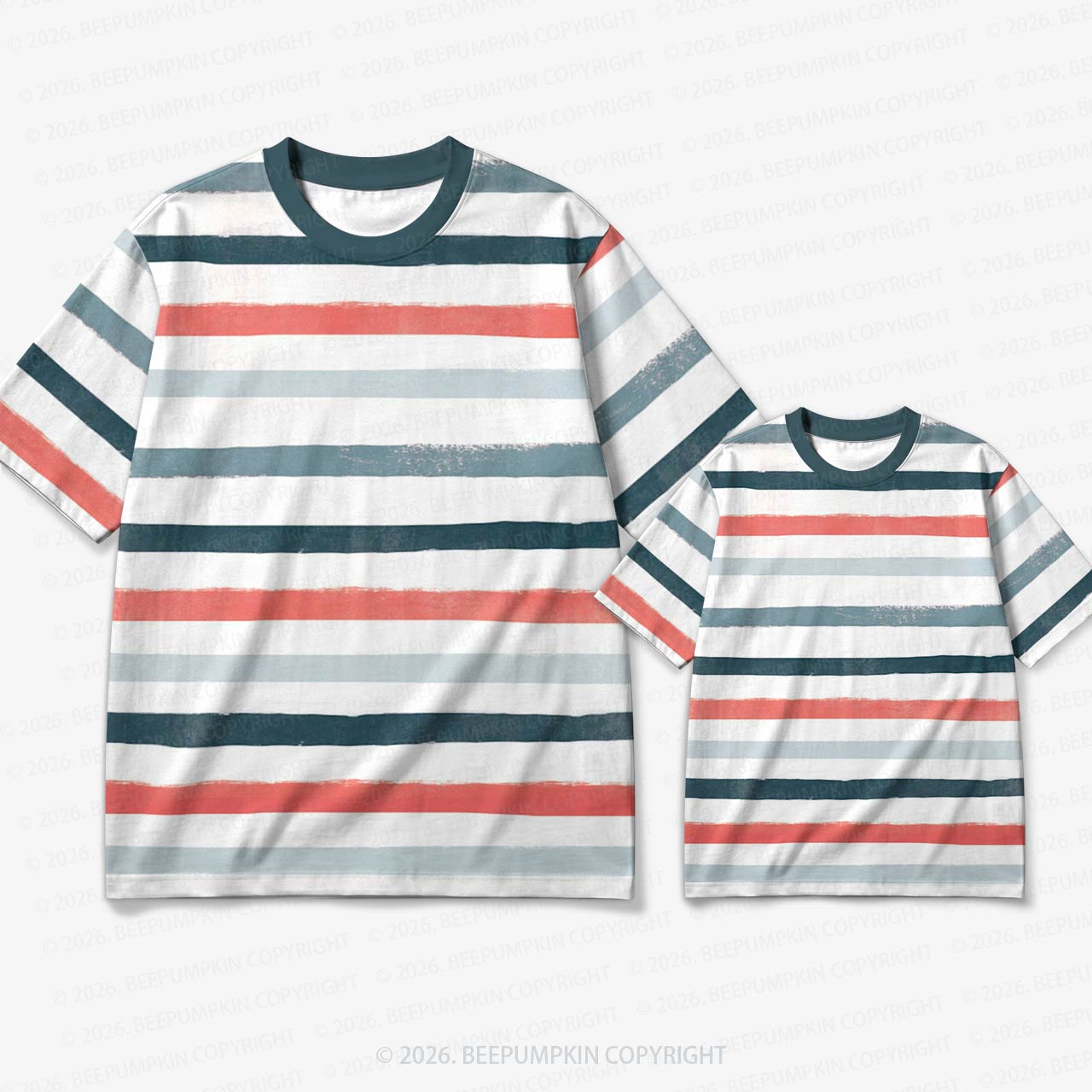 Retro Coral Mist Brush Stripe Family Matching Ringer T-Shirt