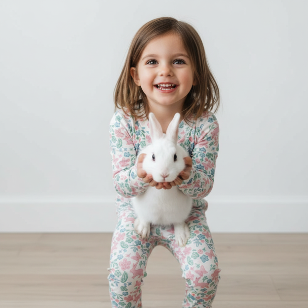 Pink And Blue Easter Floral Two-Piece Pajama Set For Kids