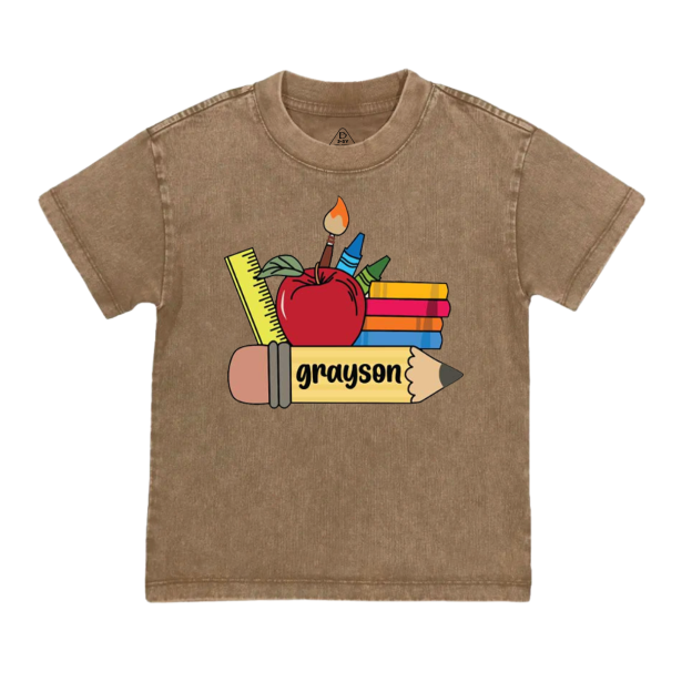 Personalized Name School Supplies  Toddler&Kids Washed Tees