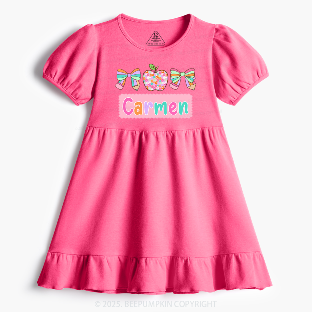 Personalized Girly Coquette Back To School Toddler&Kid's Ruffle Dress Beepumpkin 