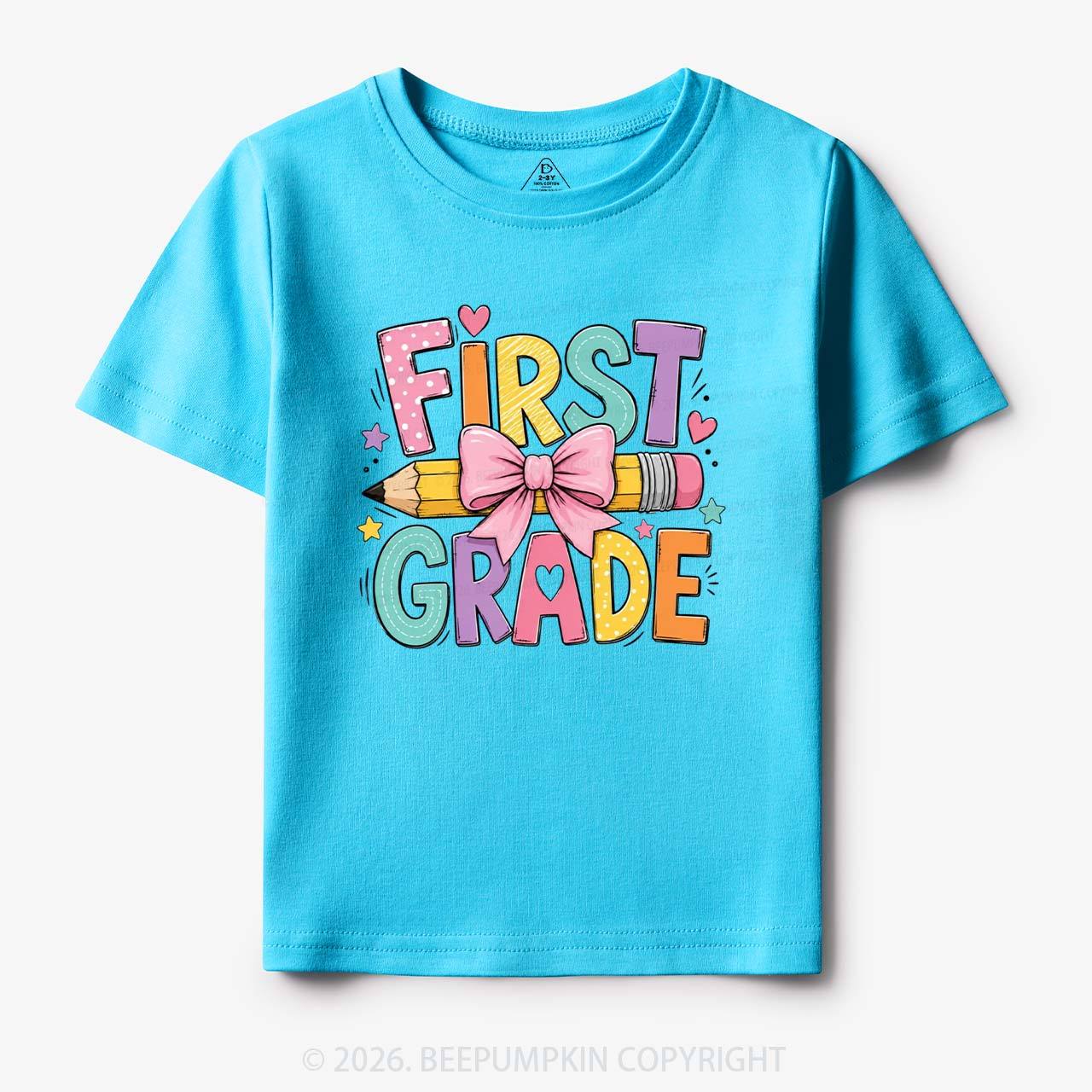 Colorful First Grade Back To School Pencil Bow Toddler&Kid's Tees
