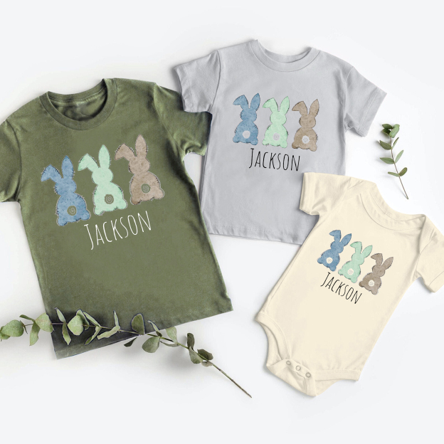 Personalized Bunny Trio Easter Siblings Family Matching Shirt