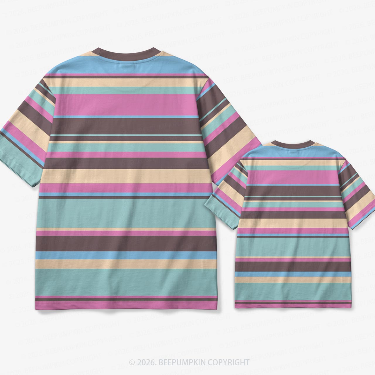 Retro Pastel Boardwalk Stripe Family Matching Ringer T-Shirt