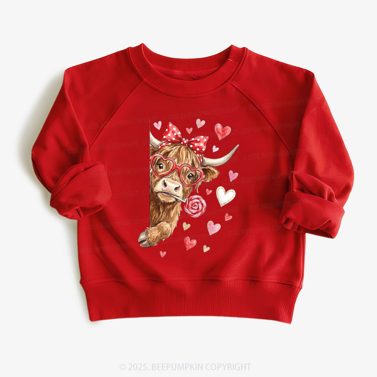 Valentine Highland Cow Kid's Sweatshirt