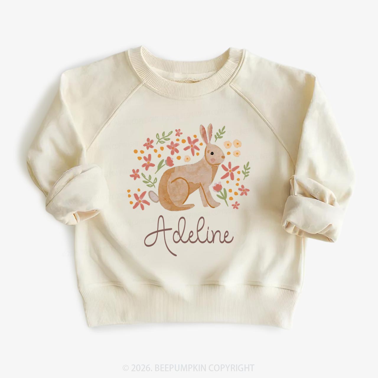 Personalized Watercolor Bunny Blooms Kid's Sweatshirt