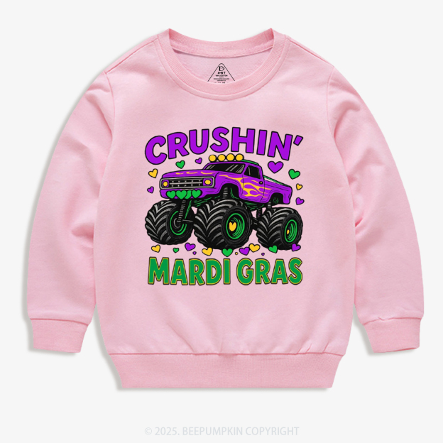 Crushin' Mardi Gras Monster Truck Kid's Sweatshirt
