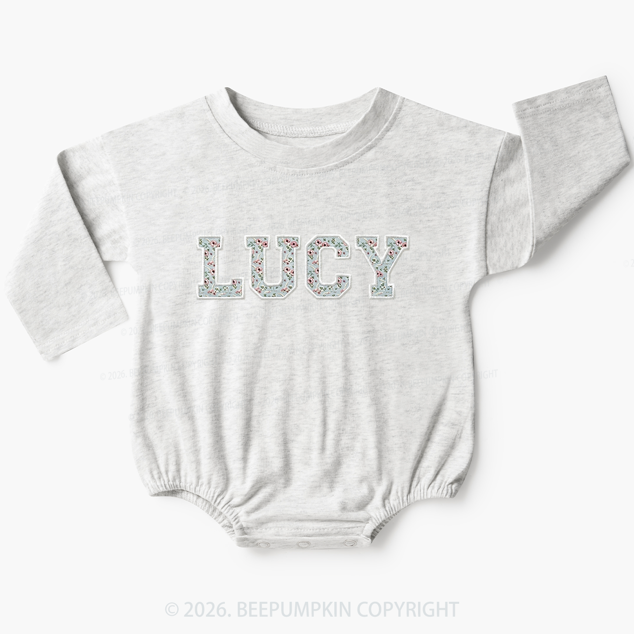Personalized Vintage Blue Rose Applique Baby Bubble Romper