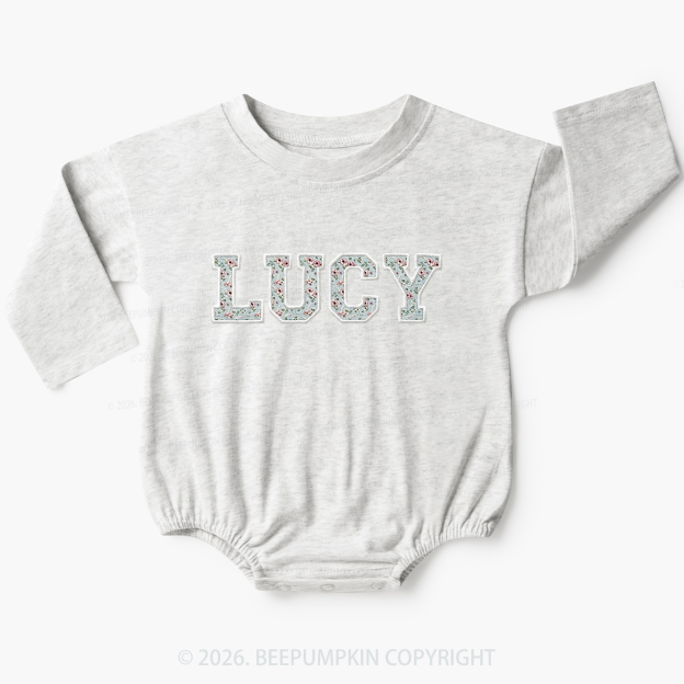 Personalized Vintage Blue Rose Applique Baby Bubble Romper