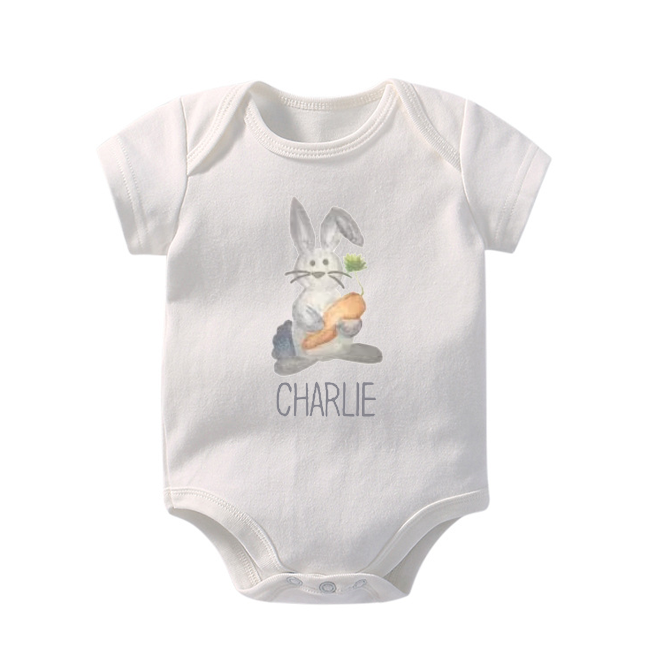 Personalized Watercolor Bunny Easter Baby Bodysuit