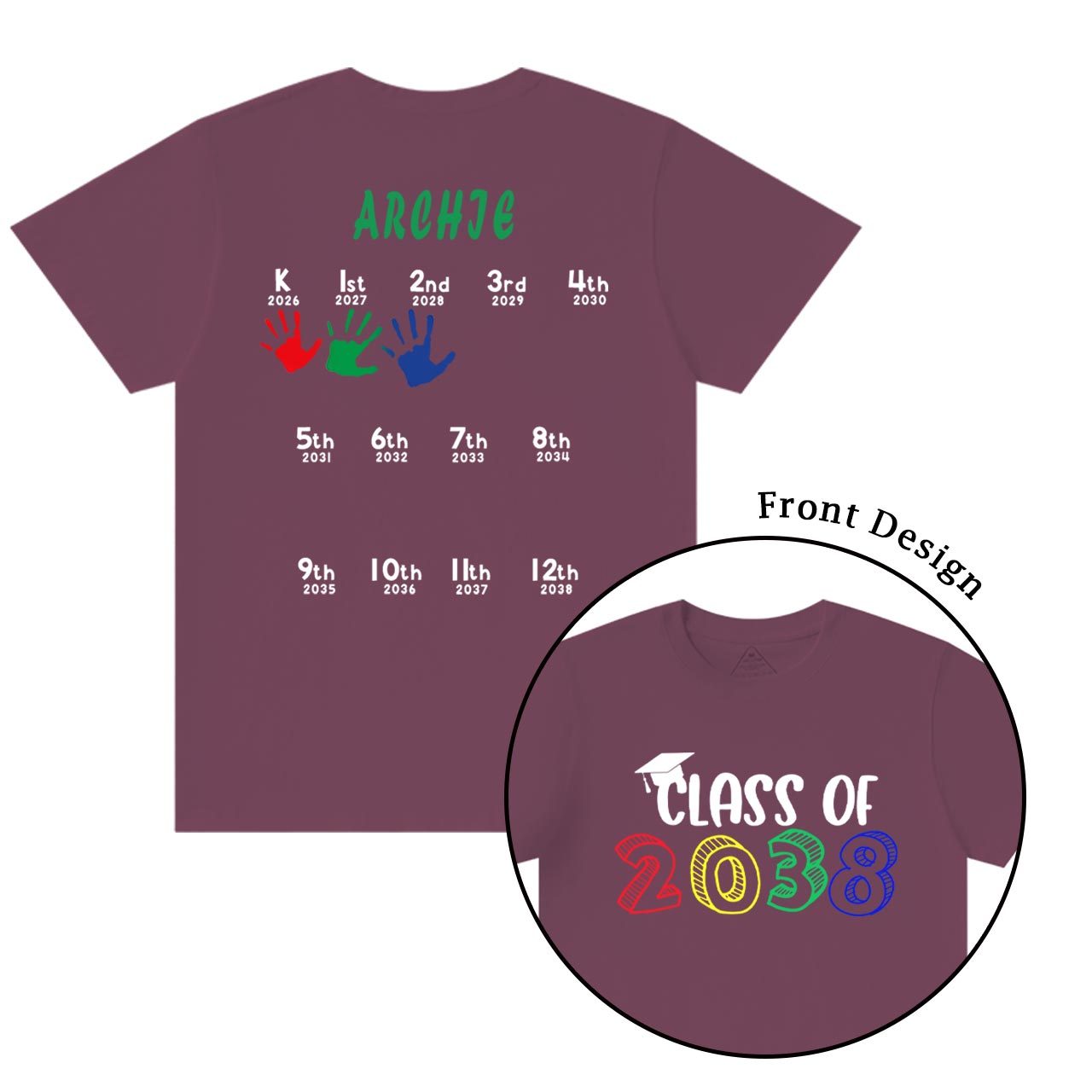 Hand Print-Class Of 2037 Personalized Shirts For School Kids