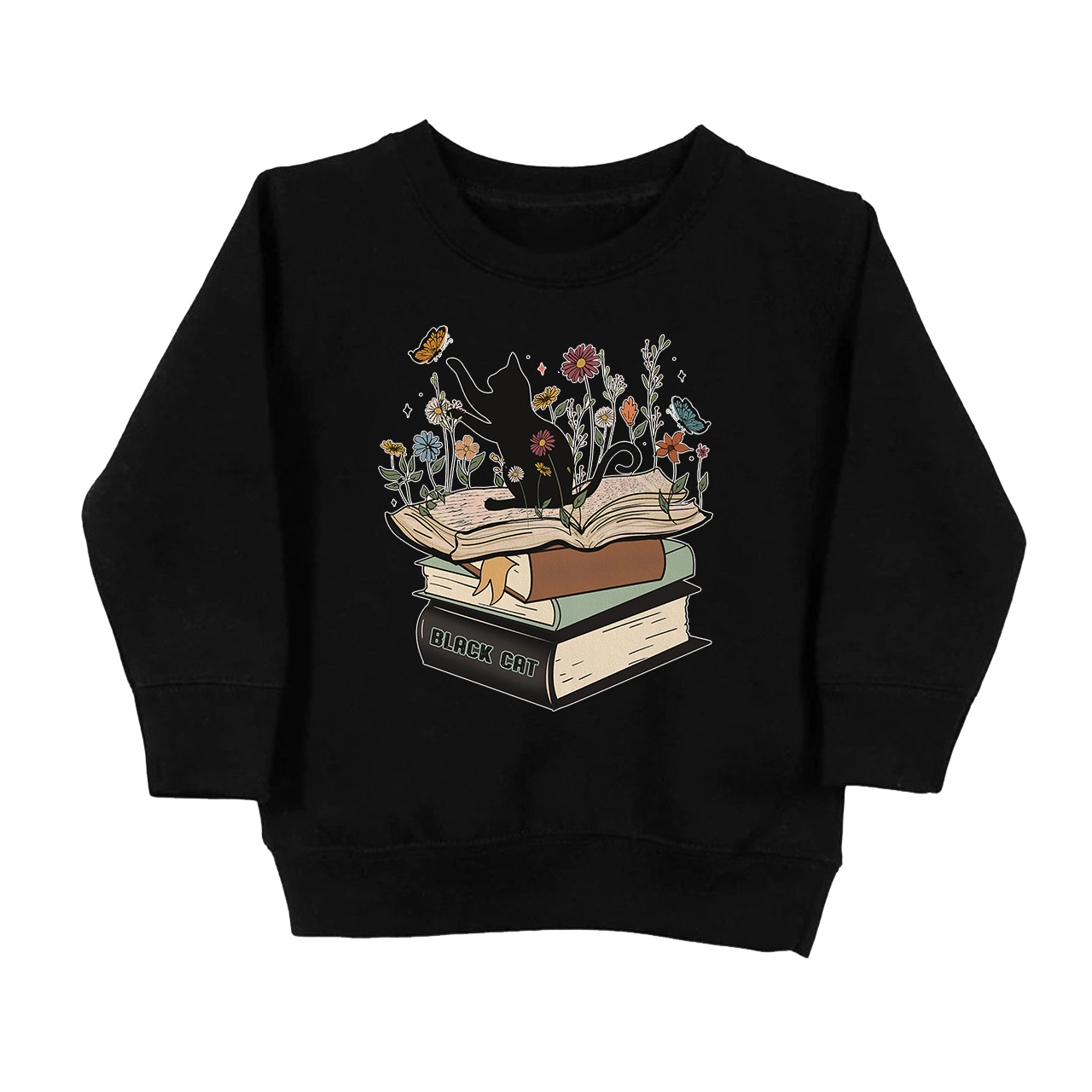 Halloween Playful Cat Flower Retro Kids Sweatshirt