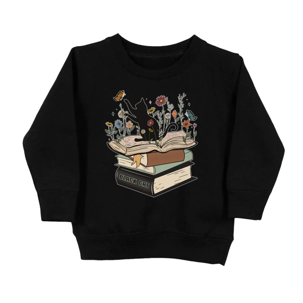 Halloween Playful Cat Flower Retro Kids Sweatshirt